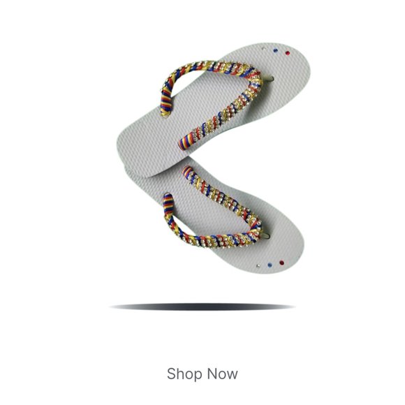 Luxury flip flops with crystals and rhinestones. white and tricolor - Picture 4 of 17